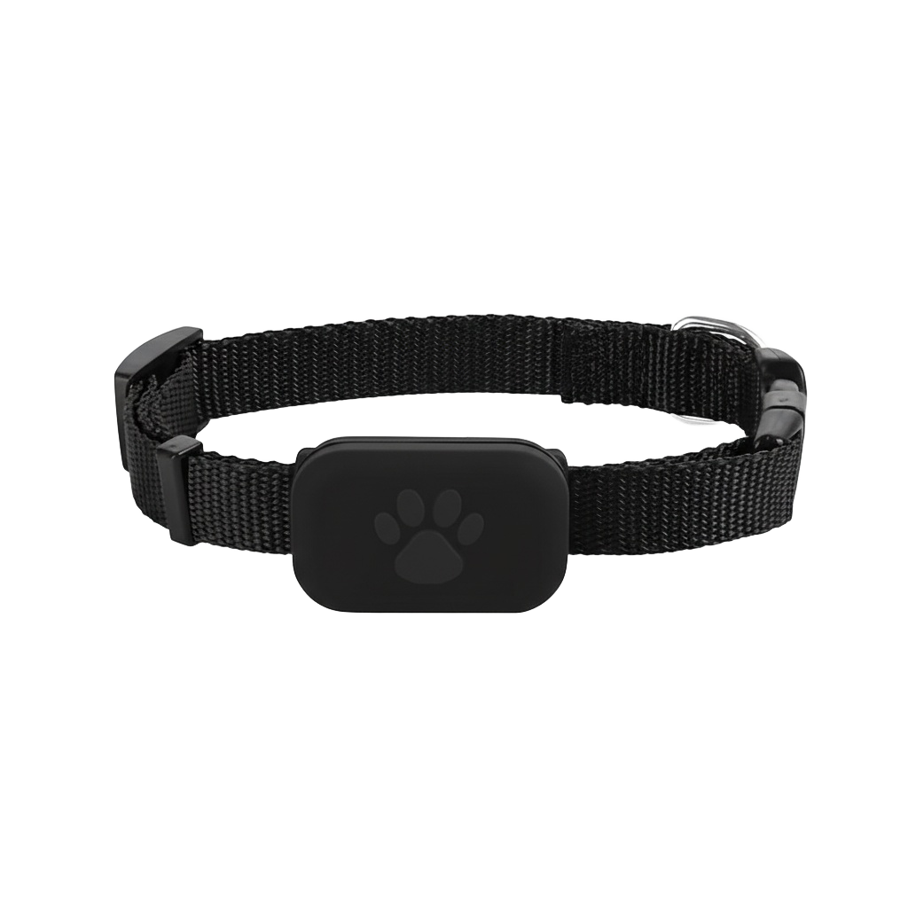 Zwarte kattenhalsband TrackYourCat™ met GPS-tracker en pootafdruk-icoon