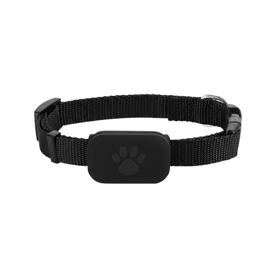 Zwarte kattenhalsband TrackYourCat™ met GPS-tracker en pootafdruk-icoon